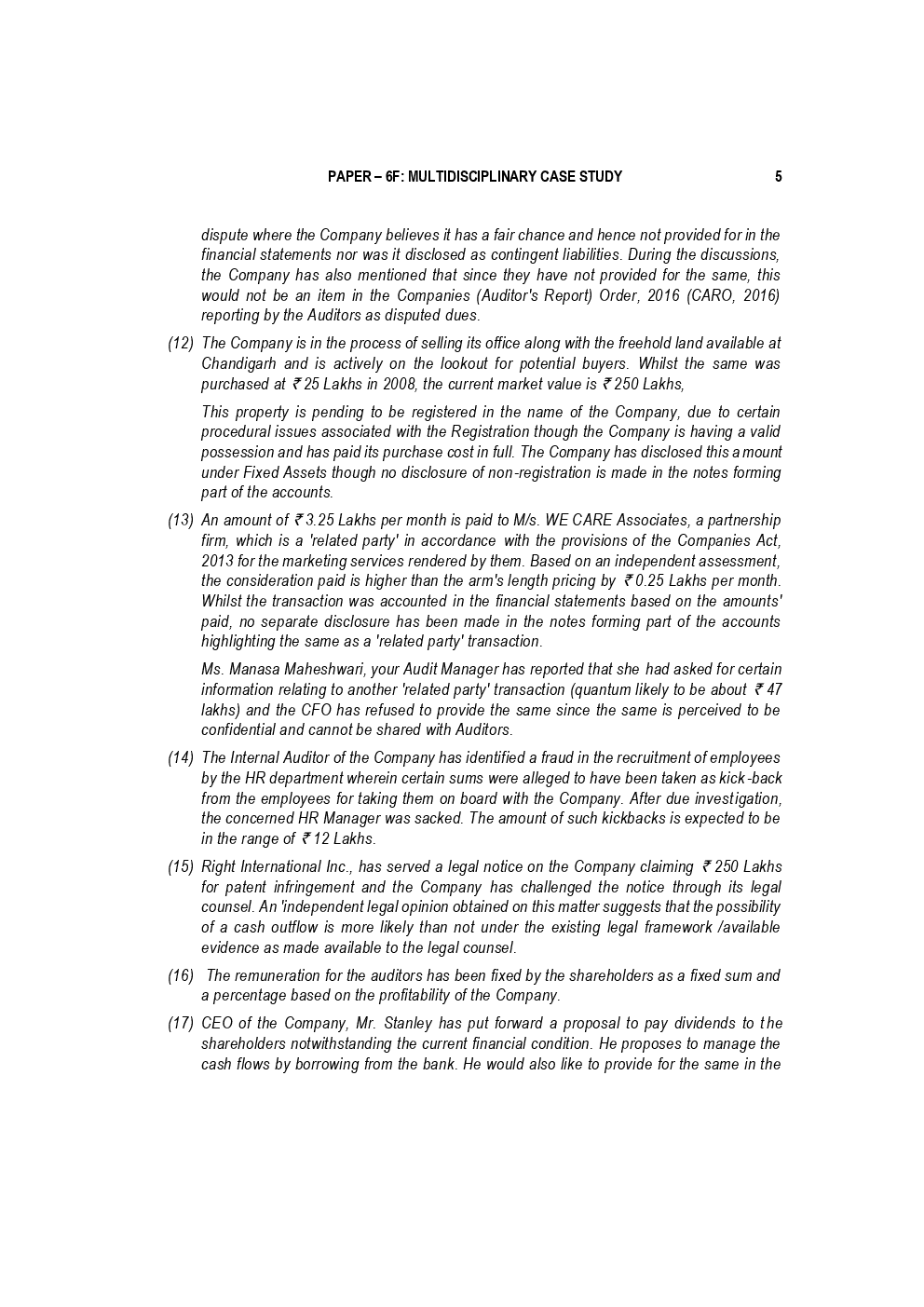 CA Final Multi-disciplinary Case Study Previous Year Question Paper With Answer May 2018 - Page 5
