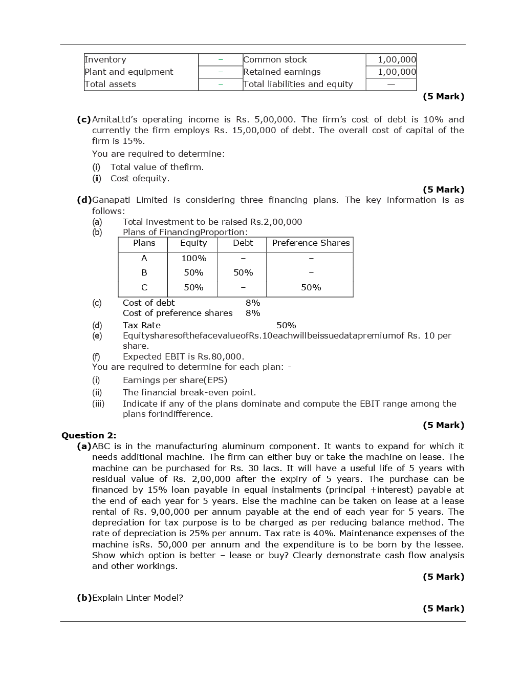 CA Intermediate Financial Management And Economics For Finance Mock Test Paper-3 - Page 3