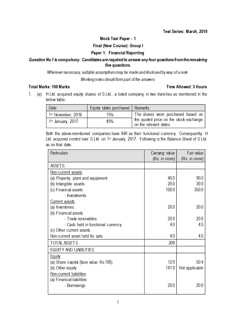 CA Final Financial Reporting Mock Test Paper March 2019 - Page 2