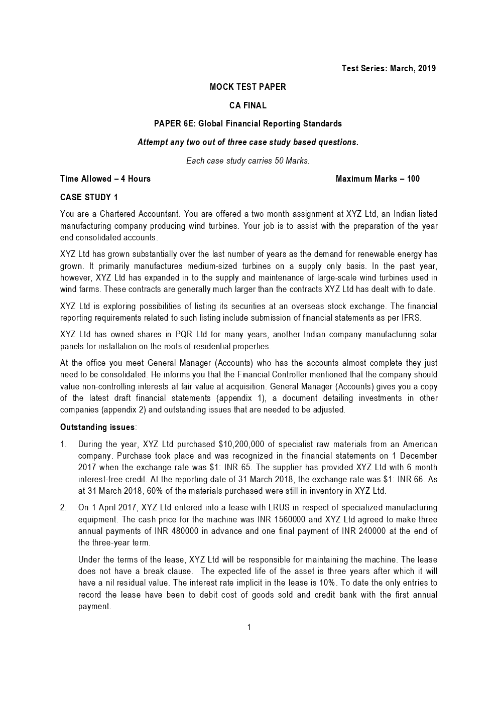 CA Final Global Financial Reporting Standards Mock Test Paper March 2019 - Page 2