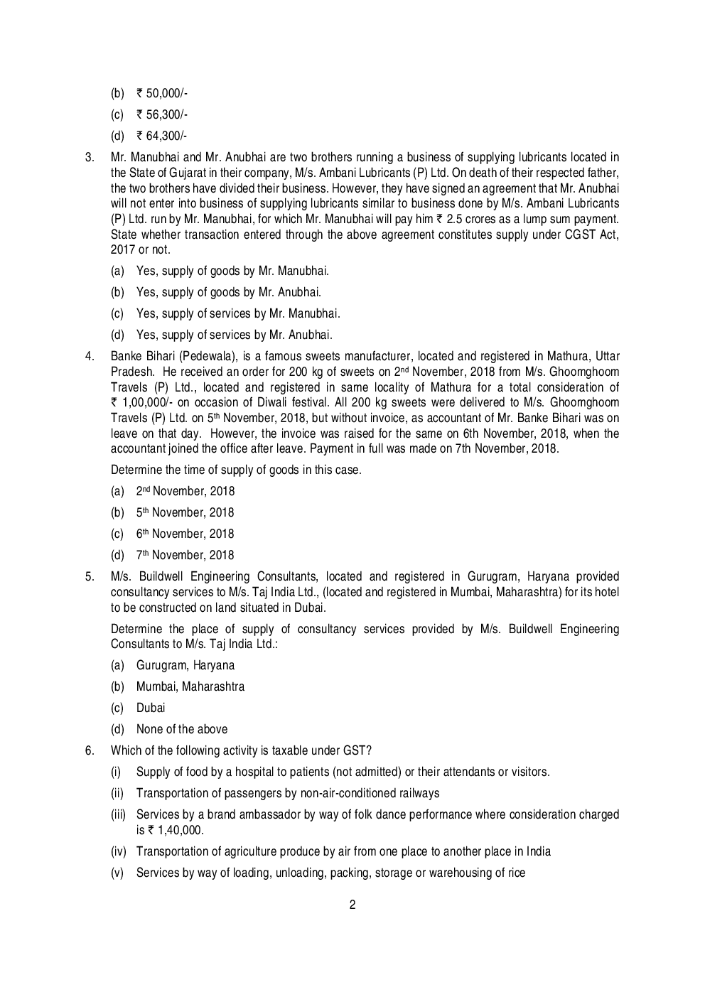 CA Final Indirect Tax Laws Mock Test Paper March 2019 - Page 3