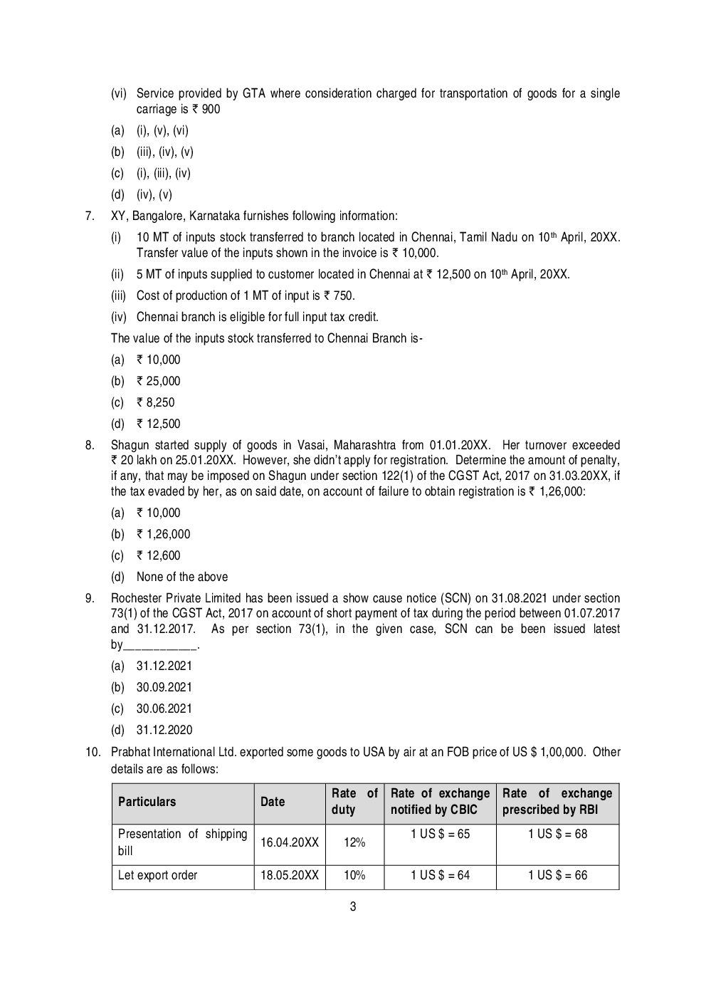 CA Final Indirect Tax Laws Mock Test Paper March 2019 - Page 4