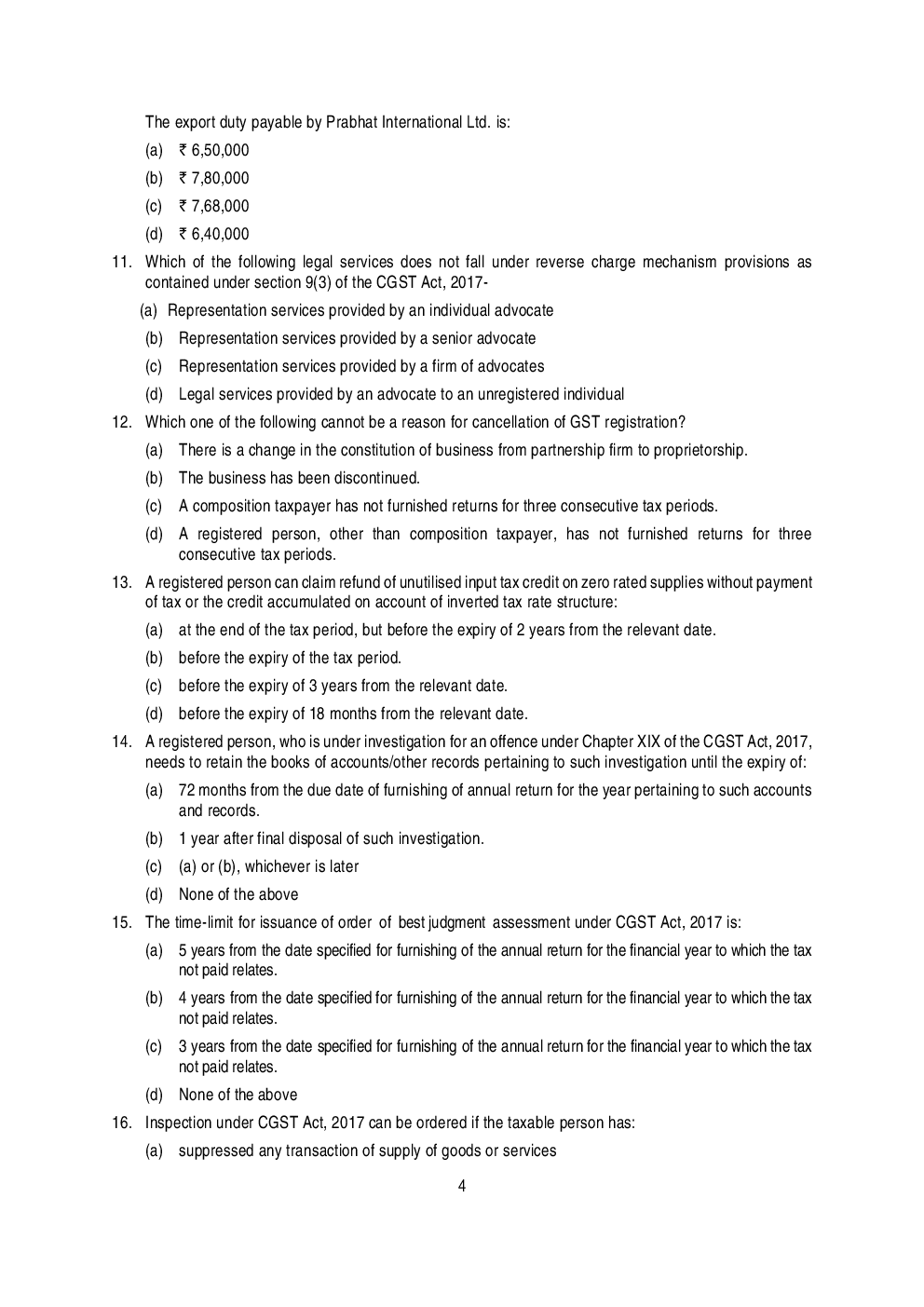 CA Final Indirect Tax Laws Mock Test Paper March 2019 - Page 5