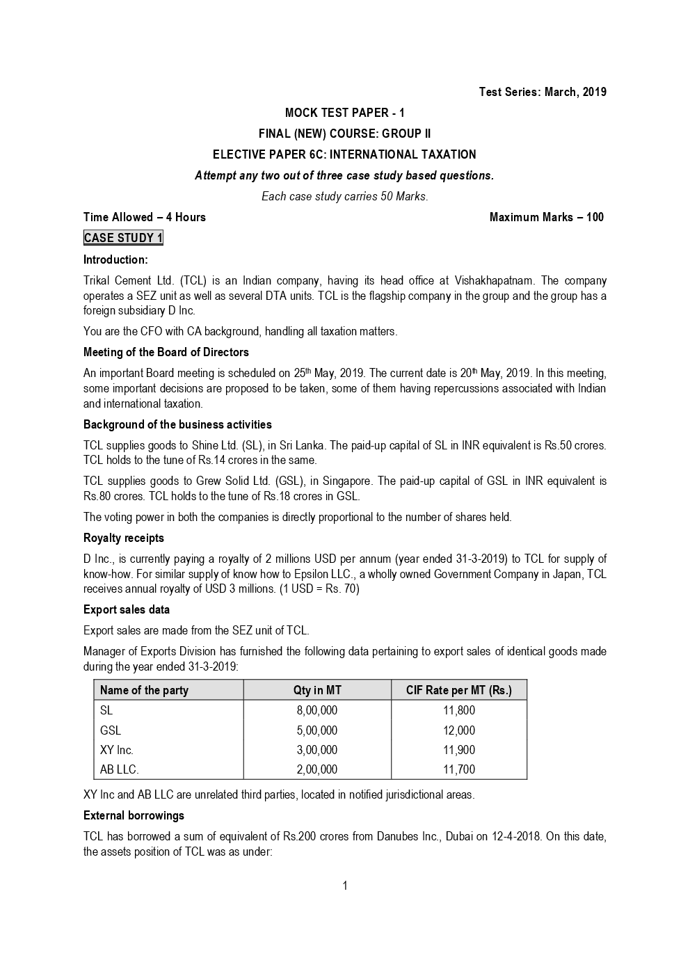 CA Final International Taxation Mock Test Paper March 2019 - Page 2