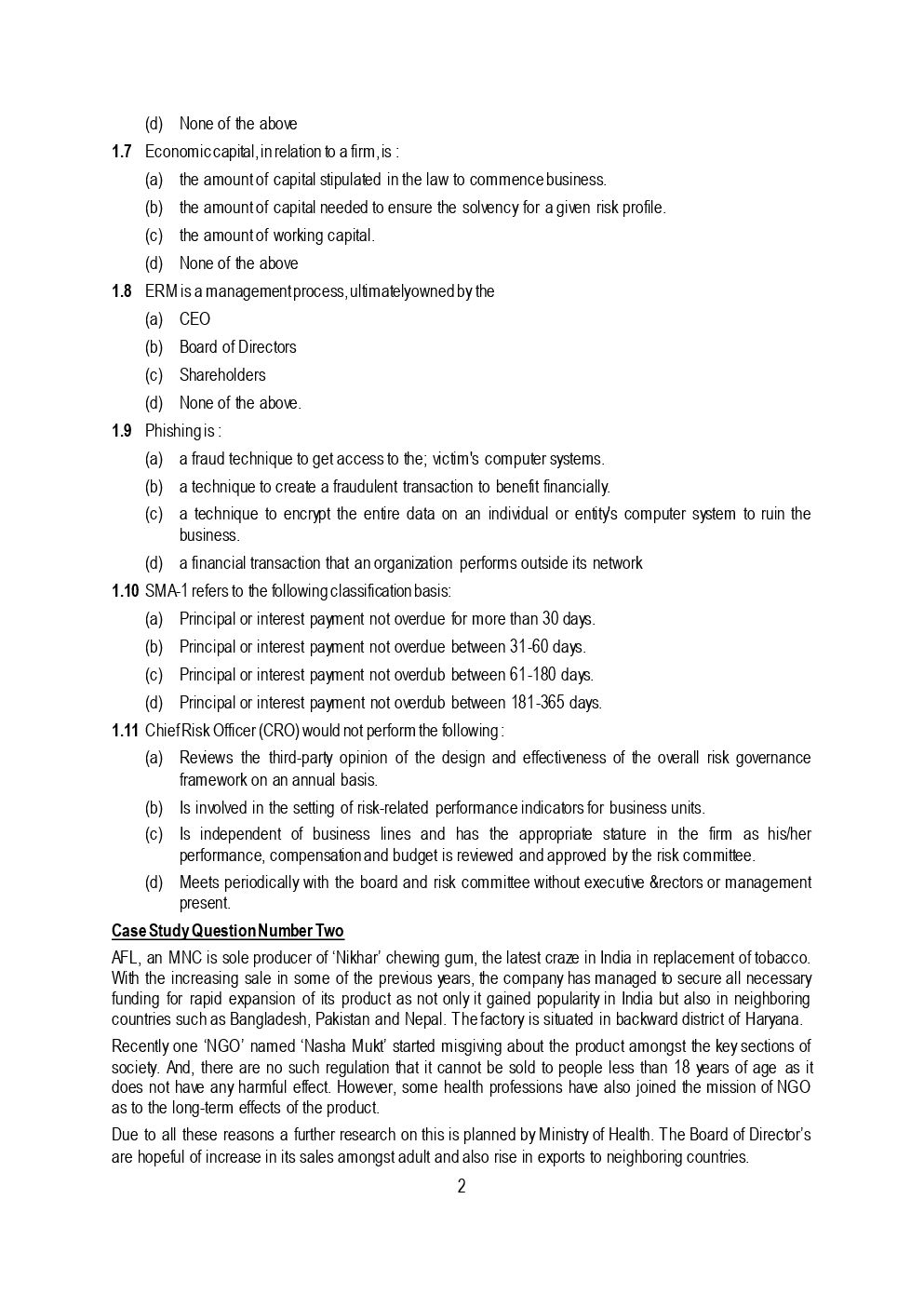 CA Final Risk Management Mock Test Paper March 2019 - Page 3