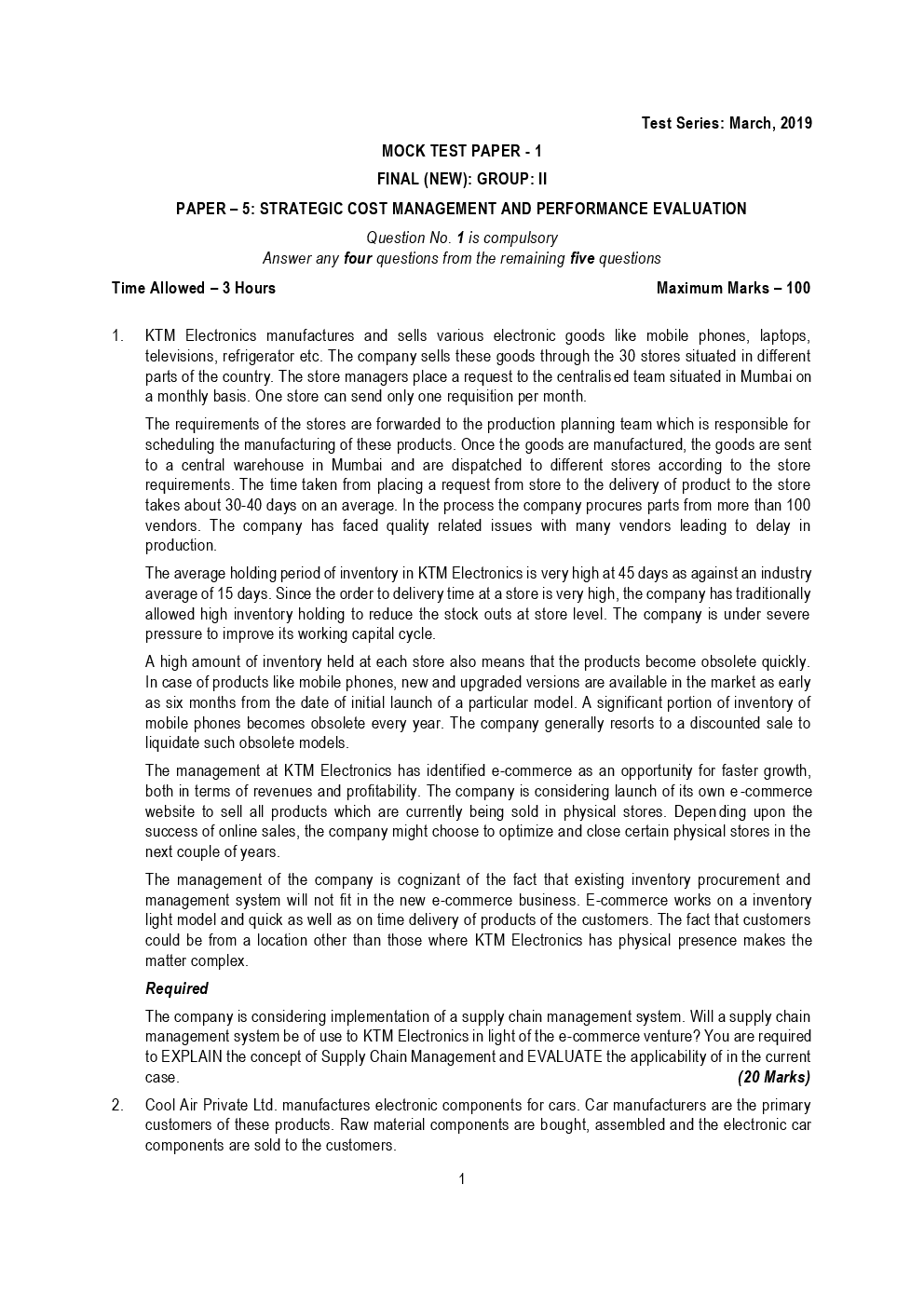 CA Final Strategic Cost Management And Performance Evaluation Mock Test Paper March 2019 - Page 2
