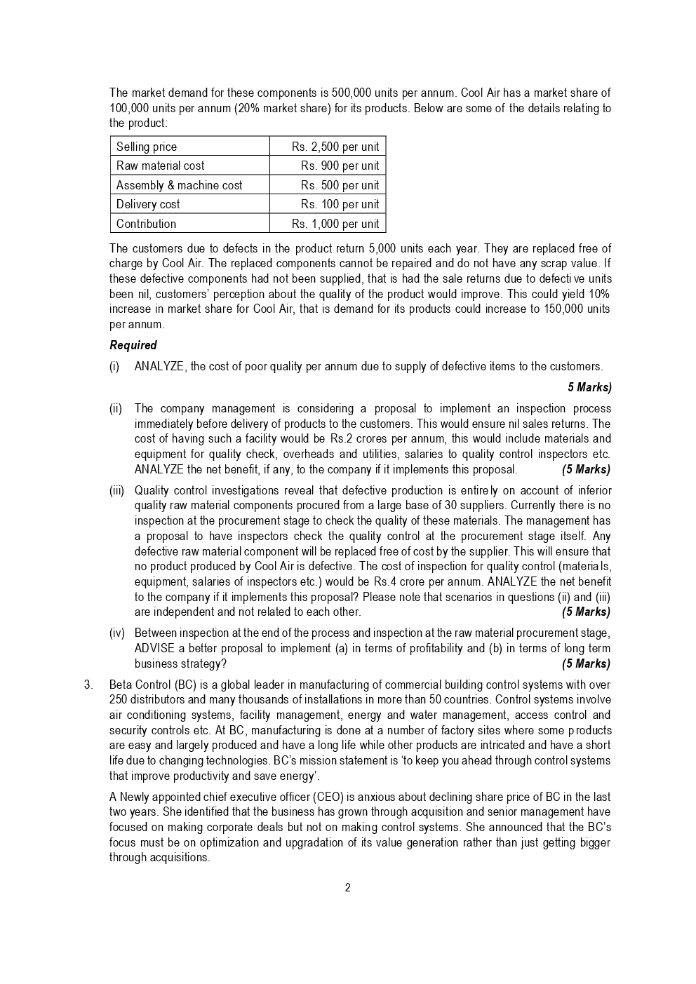 CA Final Strategic Cost Management And Performance Evaluation Mock Test Paper March 2019 - Page 3
