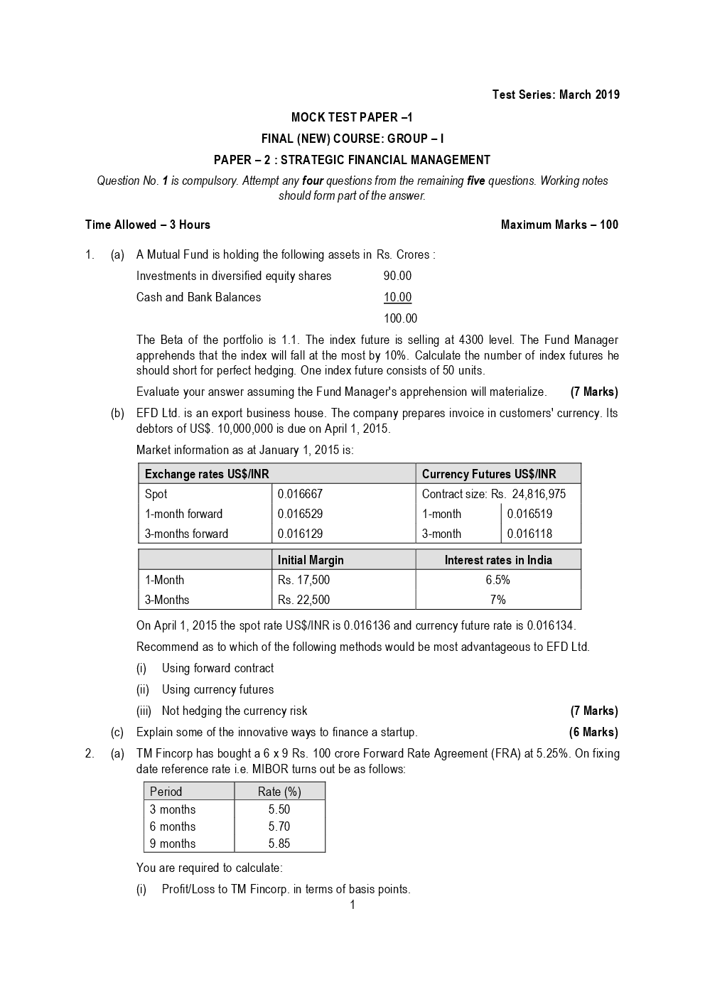 CA Final Strategic Financial Management Mock Test Paper March 2019 - Page 2