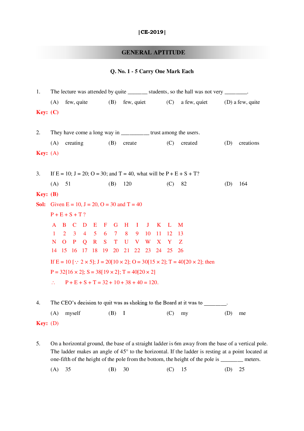 GATE Question Paper With Solution For Civil Engineering Paper-I 2019 - Page 2