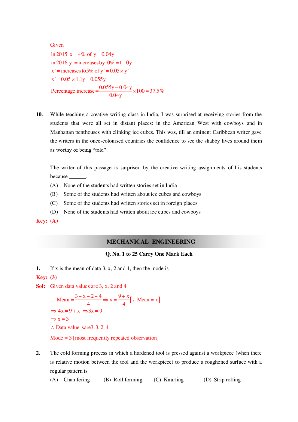 GATE Question Paper With Solution For Mechanical Engineering Paper-II 2019 - Page 5