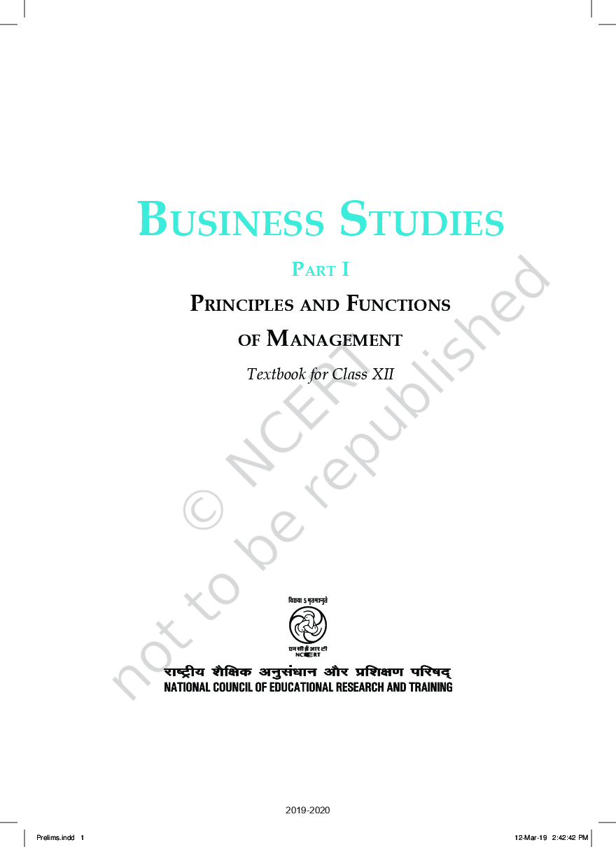 NCERT Business Studies Part - I Textbook For Class - XII (Latest Edition) - Page 2