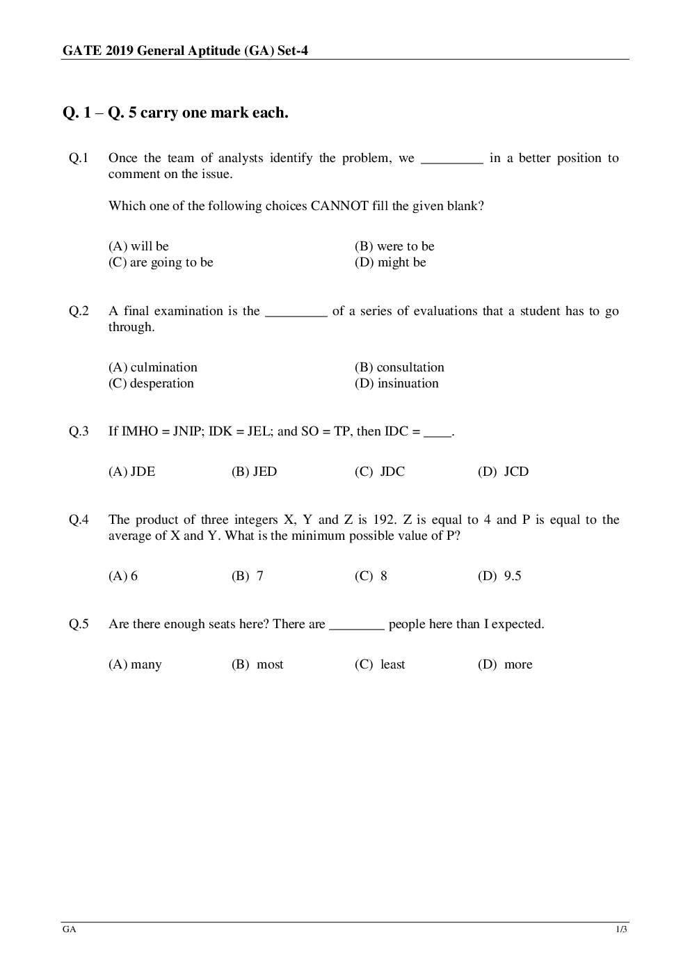 GATE Question Paper With Answer Key For Engineering Sciences 2019 - Page 2