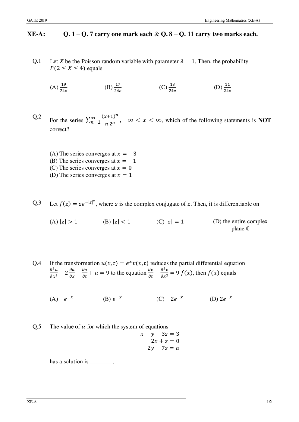 GATE Question Paper With Answer Key For Engineering Sciences 2019 - Page 5