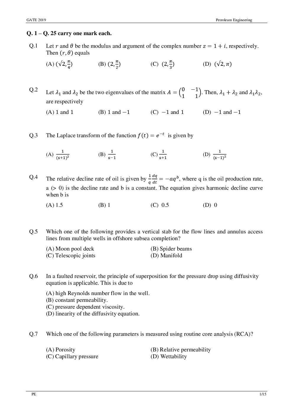 GATE Question Paper With Answer Key For Petroleum Engineering 2019 - Page 5