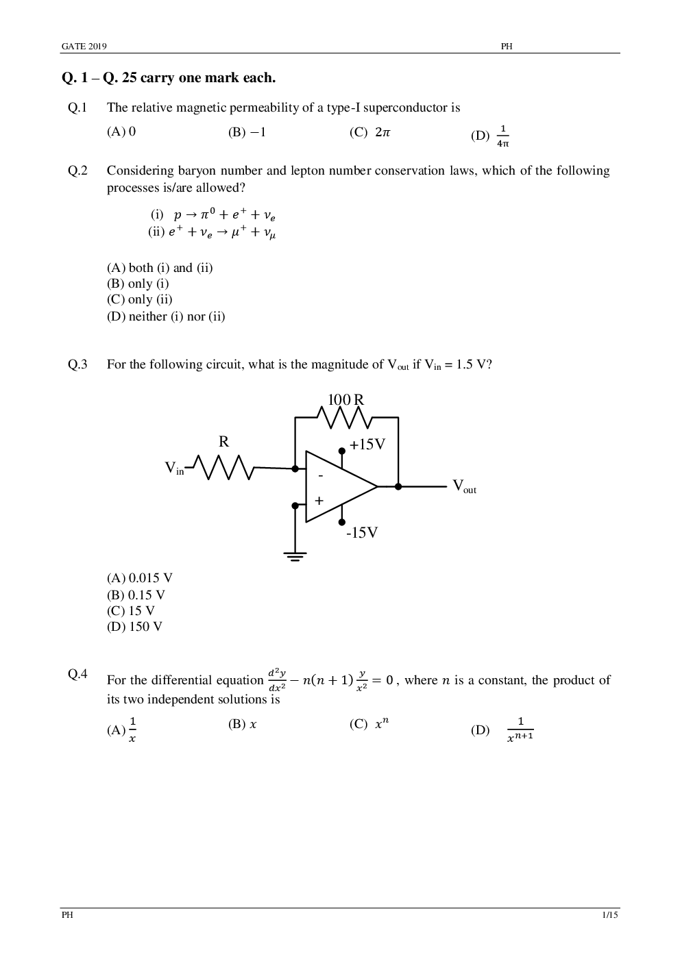 GATE Question Paper With Answer Key For Physics 2019 - Page 5