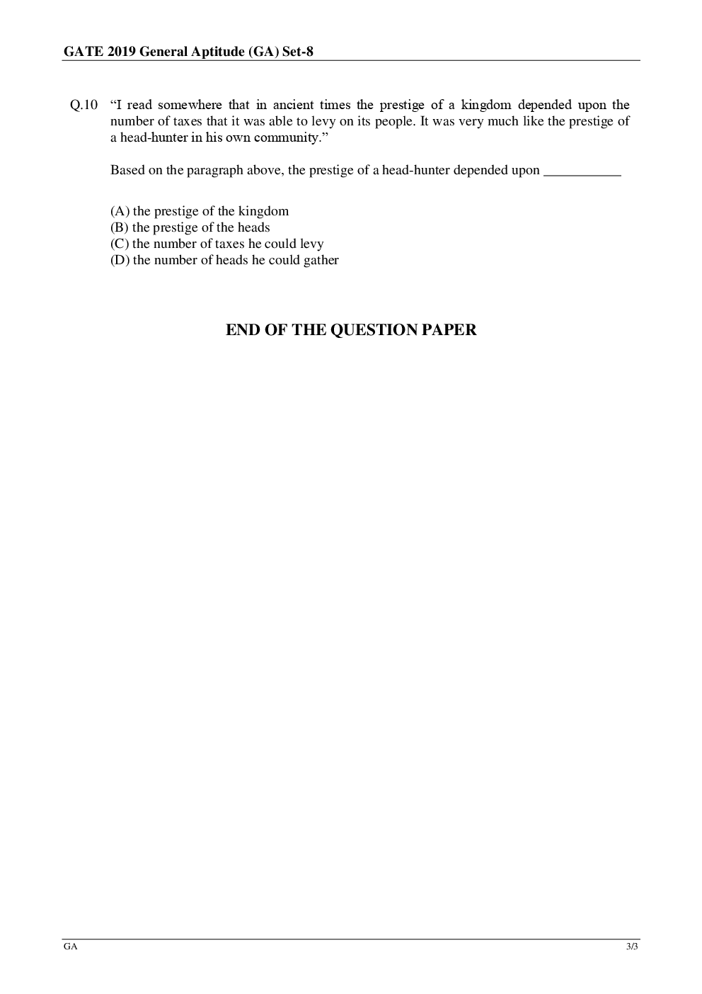 GATE Question Paper With Answer Key For Statistics 2019 - Page 4