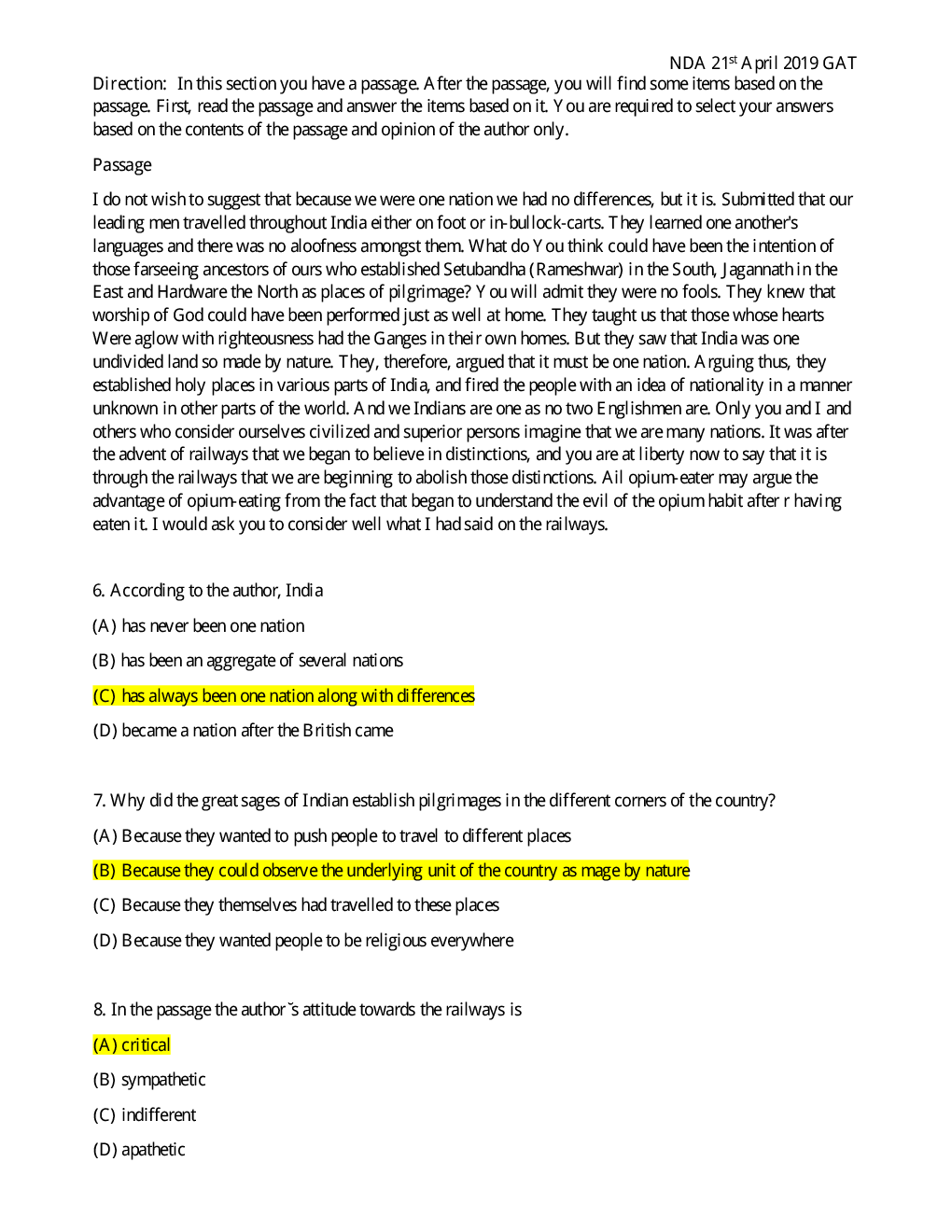 NDA General Aptitude Test Previous Year Question Paper With Answer 2019 - Page 4