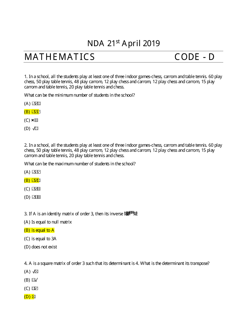 NDA Maths Previous Year Question Paper With Answer 2019 - Page 2