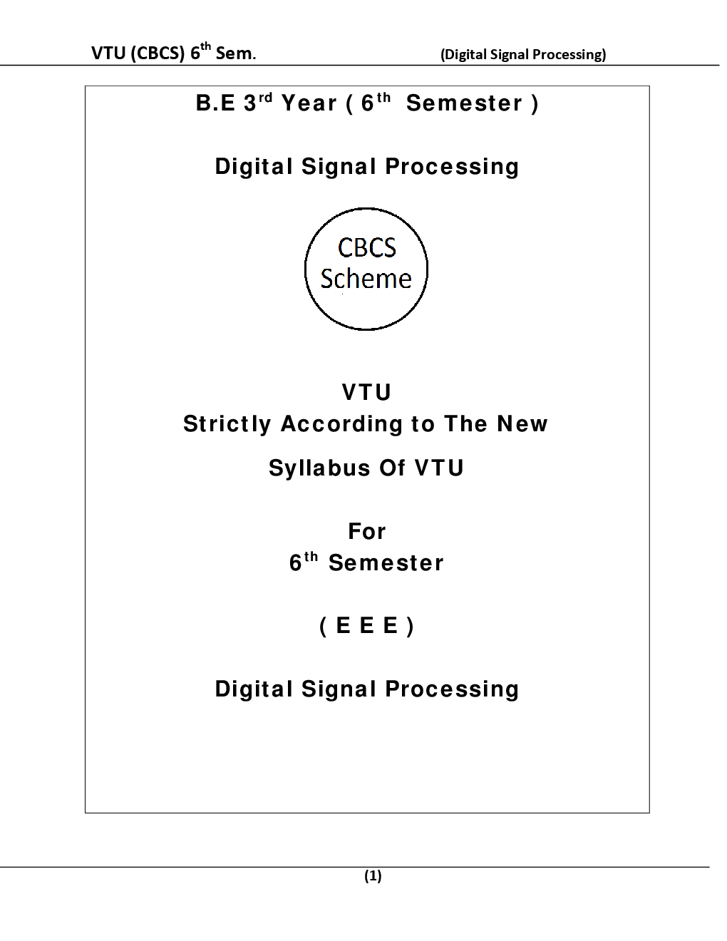 Download Digital Signal Processing For VTU BE 6th Sem Electrical & Electronics Engineering PDF