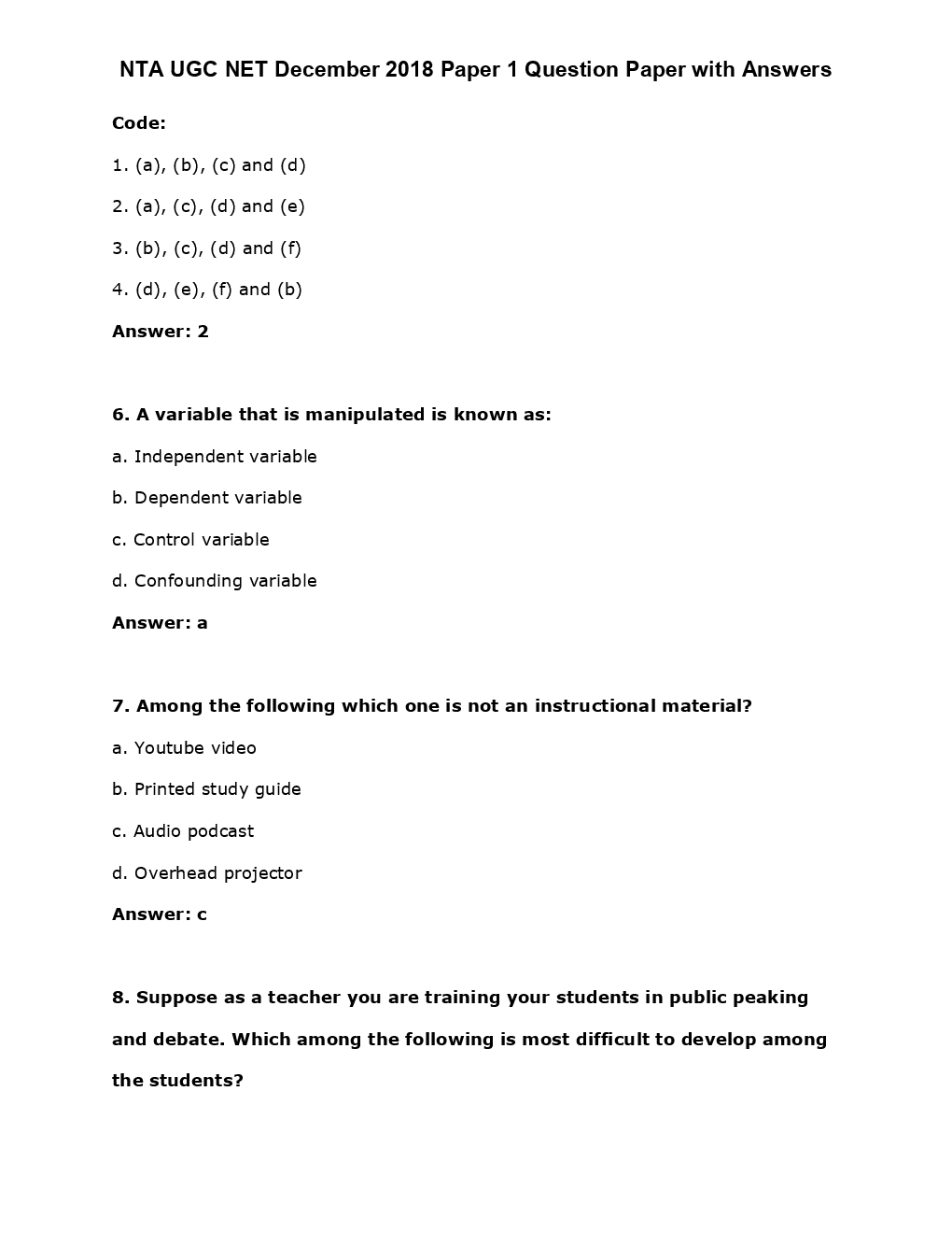 UGC NET Previous Year Question Paper With Answers 2018 Paper-1 - Page 4