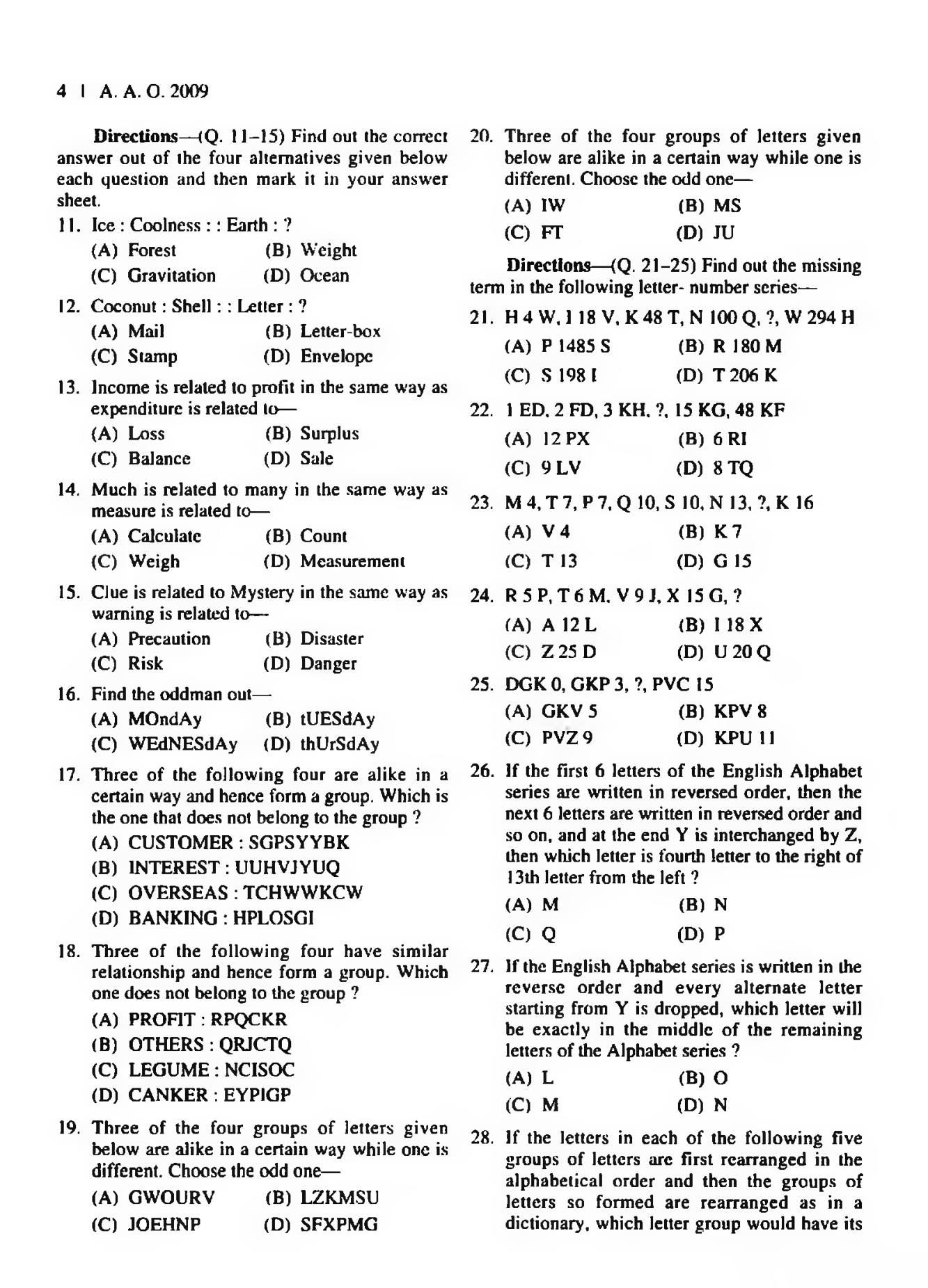 LIC AAO Exam Previous Year Solved Paper With Answer 2009 - Page 3
