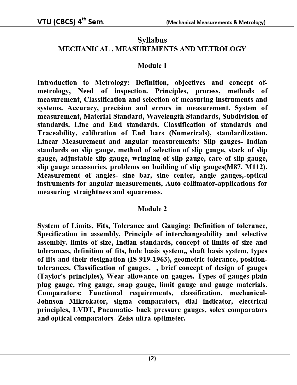 Mechanical Measurements And Metrology For VTU BE 4th Sem Mechanical Engineering - Page 3