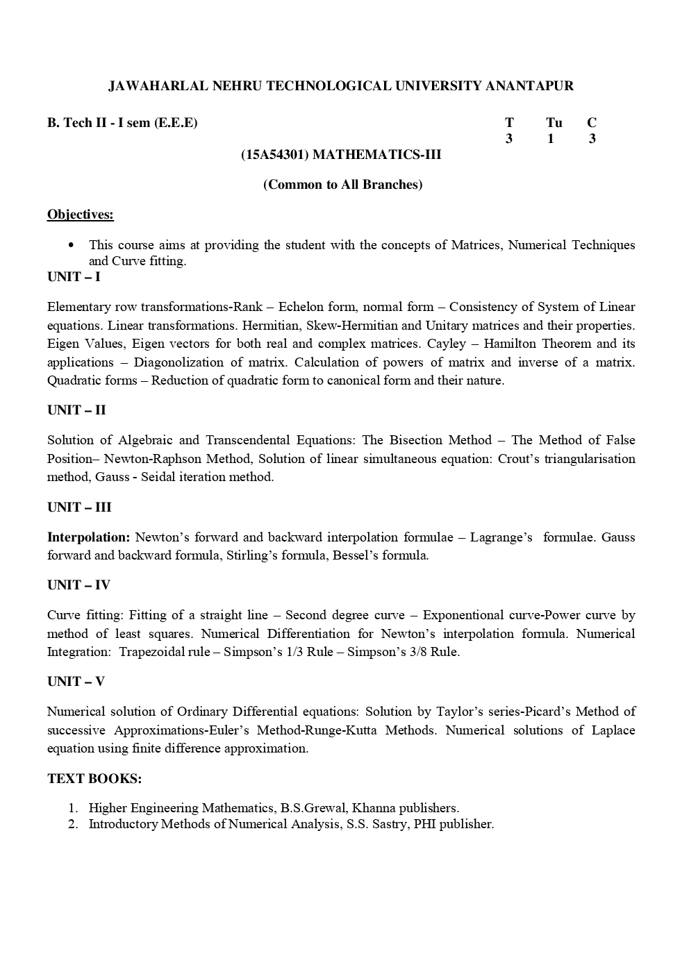 JNTUA Syllabus 2nd Year For EEE, CSE, ME & CIVIL Engineering - Page 3