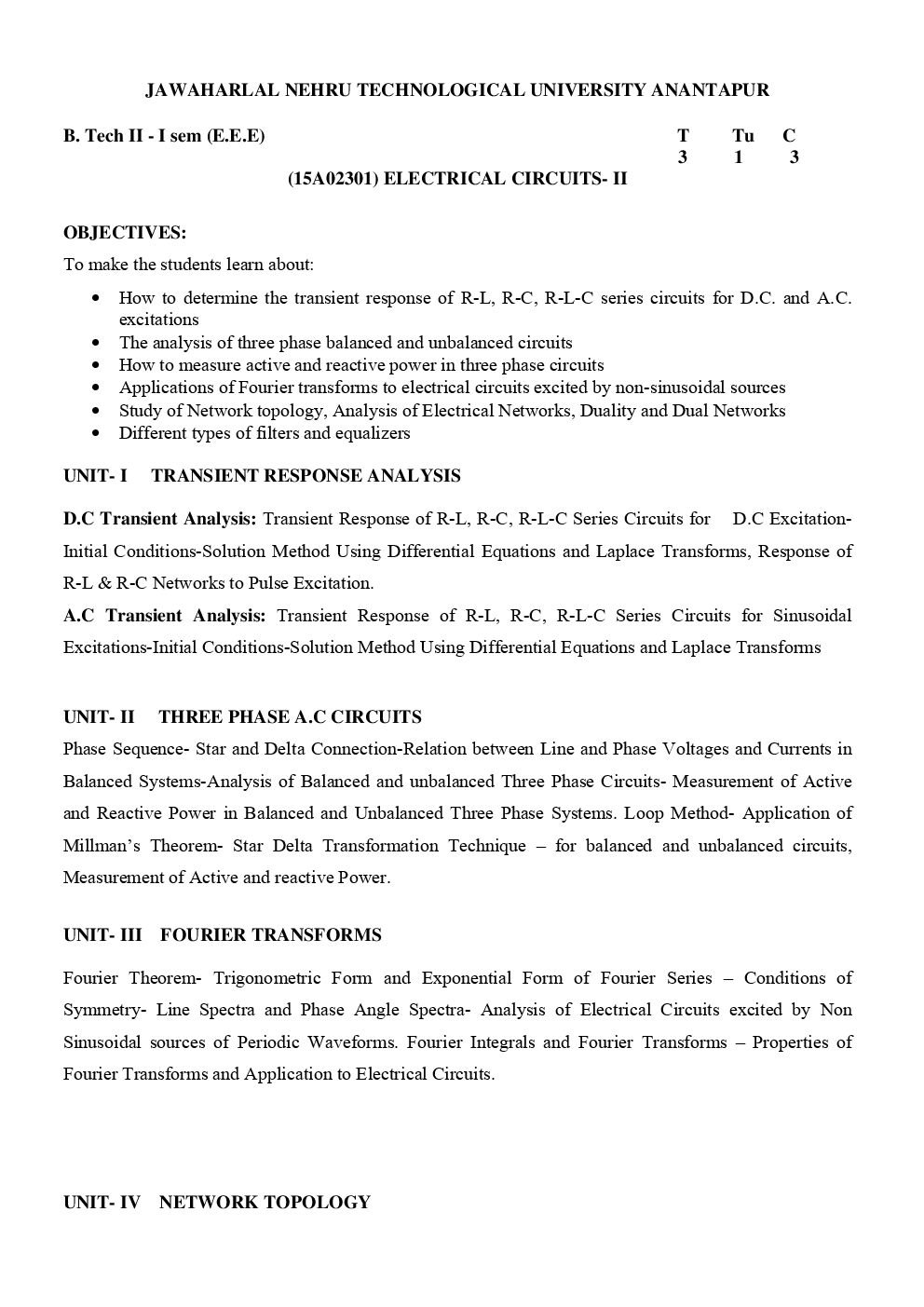 JNTUA Syllabus 2nd Year For EEE, CSE, ME & CIVIL Engineering - Page 5