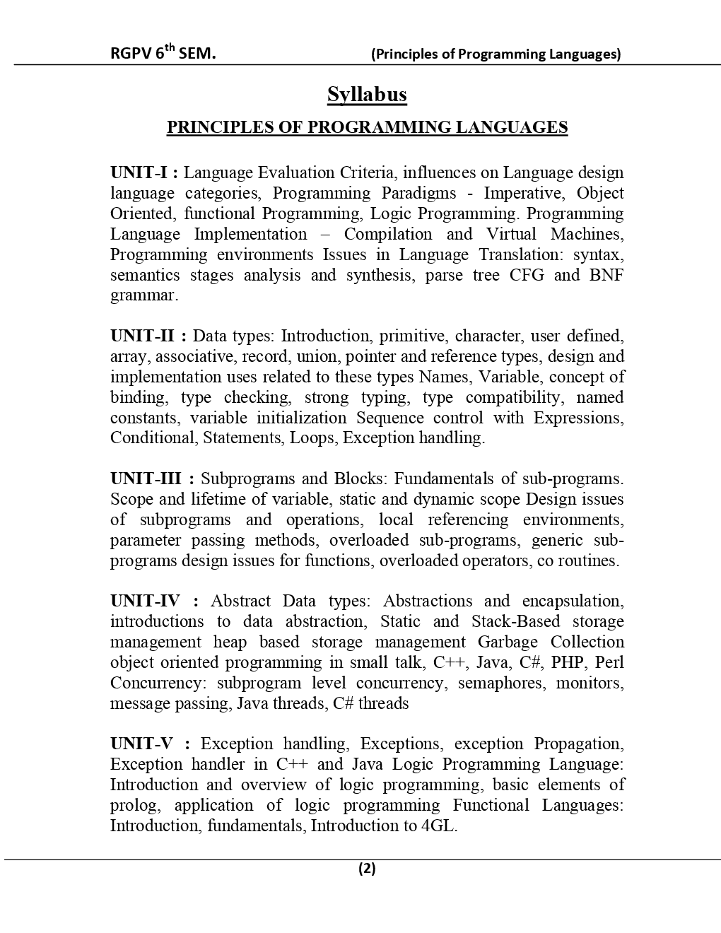 Principles Of Programming Languages For RGPV BE 6th Sem Computer Science Engineering - Page 3