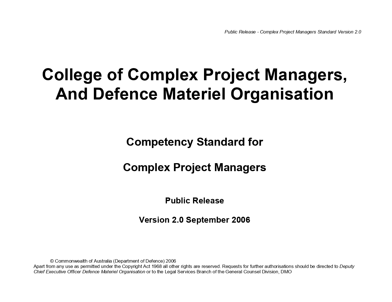 College Of Complex Project Managers And Defence Materiel Organisation - Page 1