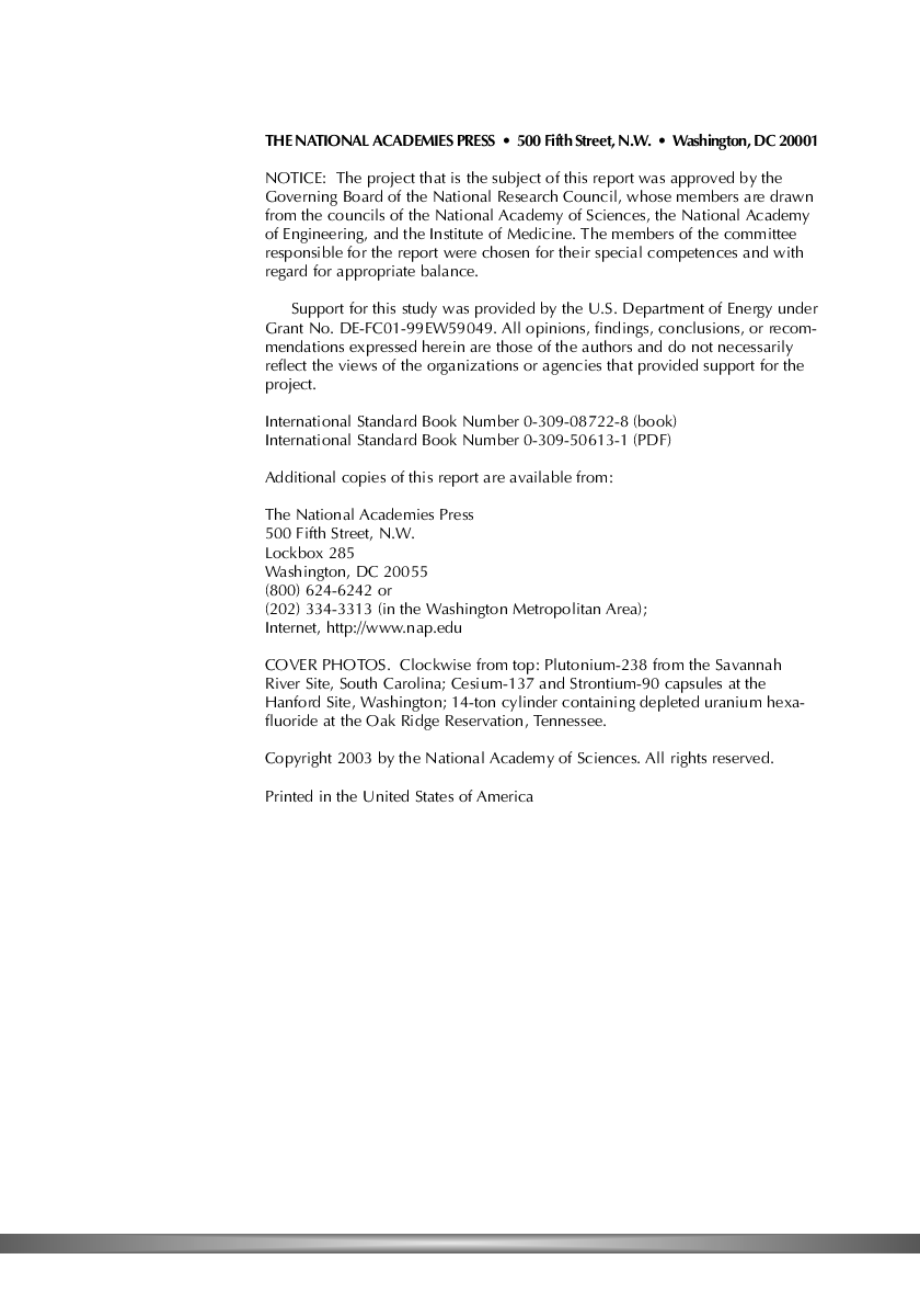 Improving The Scientific Basis For Managing Doe’s Excess Nuclear Materials And Spent Nuclear Fuel - Page 3