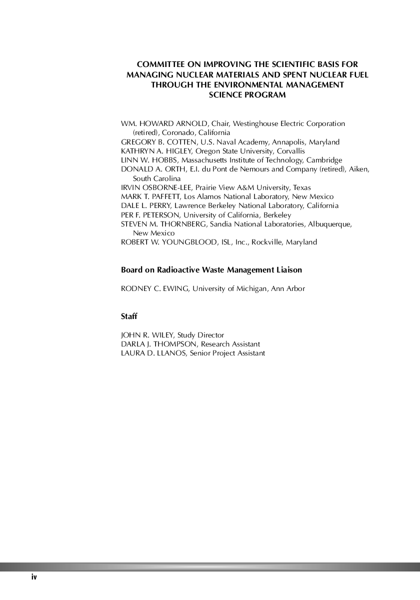 Improving The Scientific Basis For Managing Doe’s Excess Nuclear Materials And Spent Nuclear Fuel - Page 5