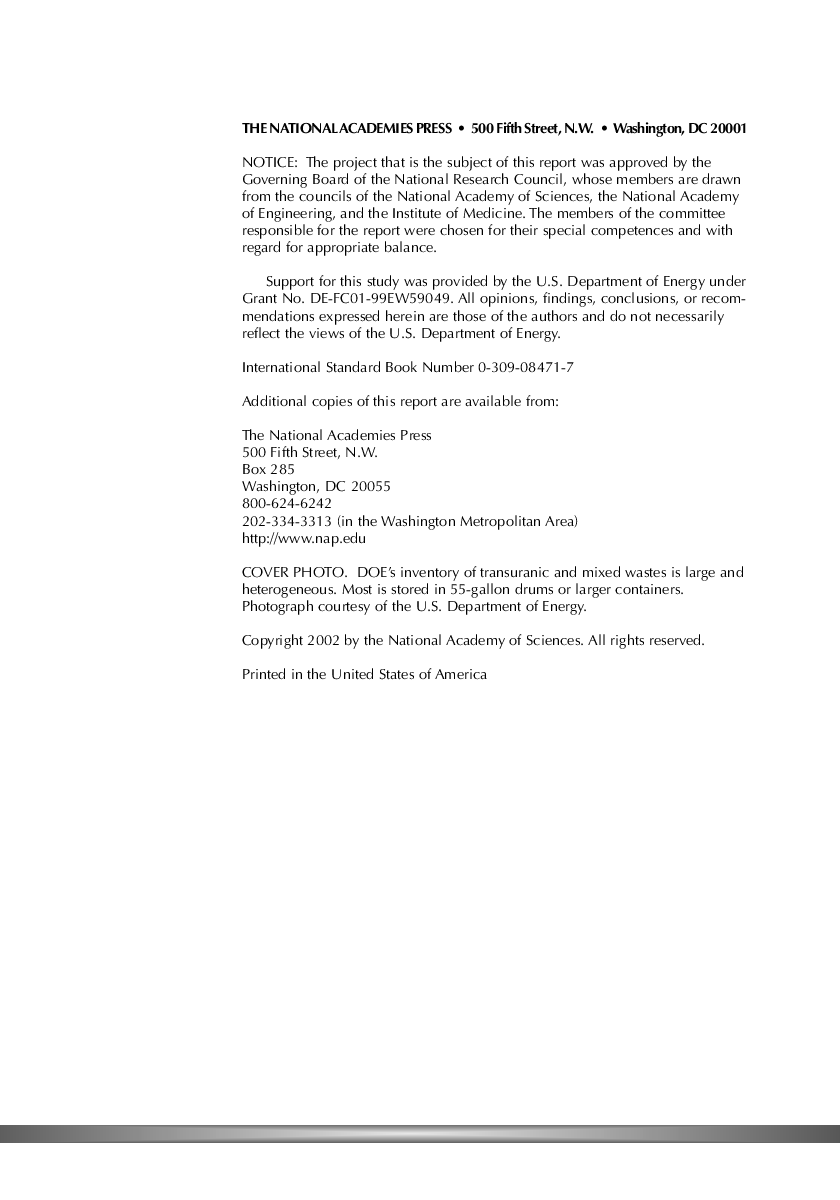 Research Opportunities For Managing The Department Of Energys Transuranic And Mixed Wastes - Page 3
