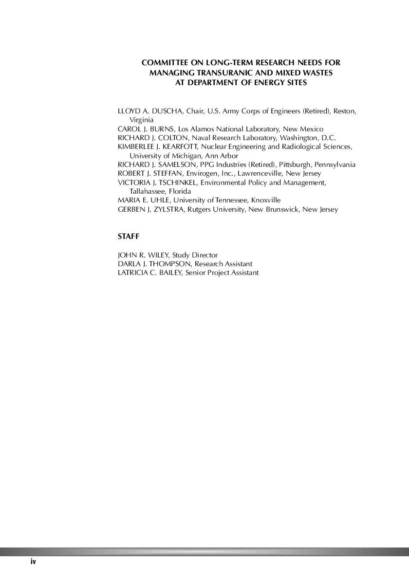 Research Opportunities For Managing The Department Of Energys Transuranic And Mixed Wastes - Page 5