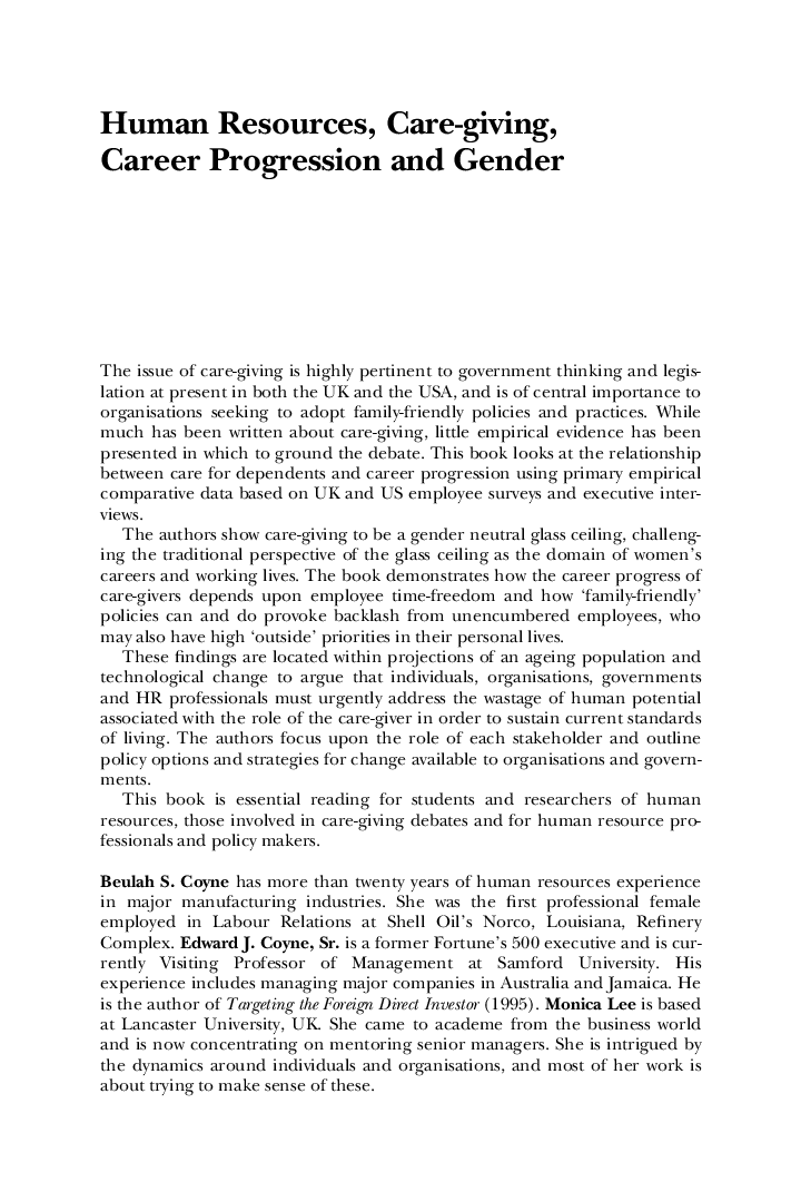 Human Resources Care Giving Career Progression And Gender - Page 2