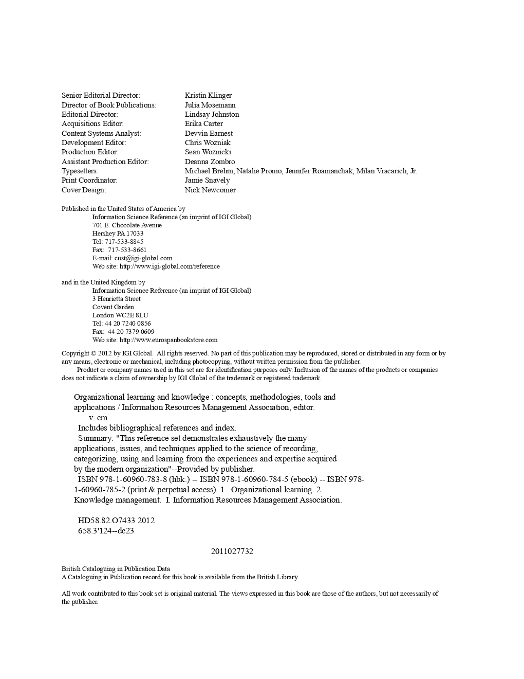 Organizational Learning And Knowledge Concepts, Methodologies Tools And Applications - Page 3