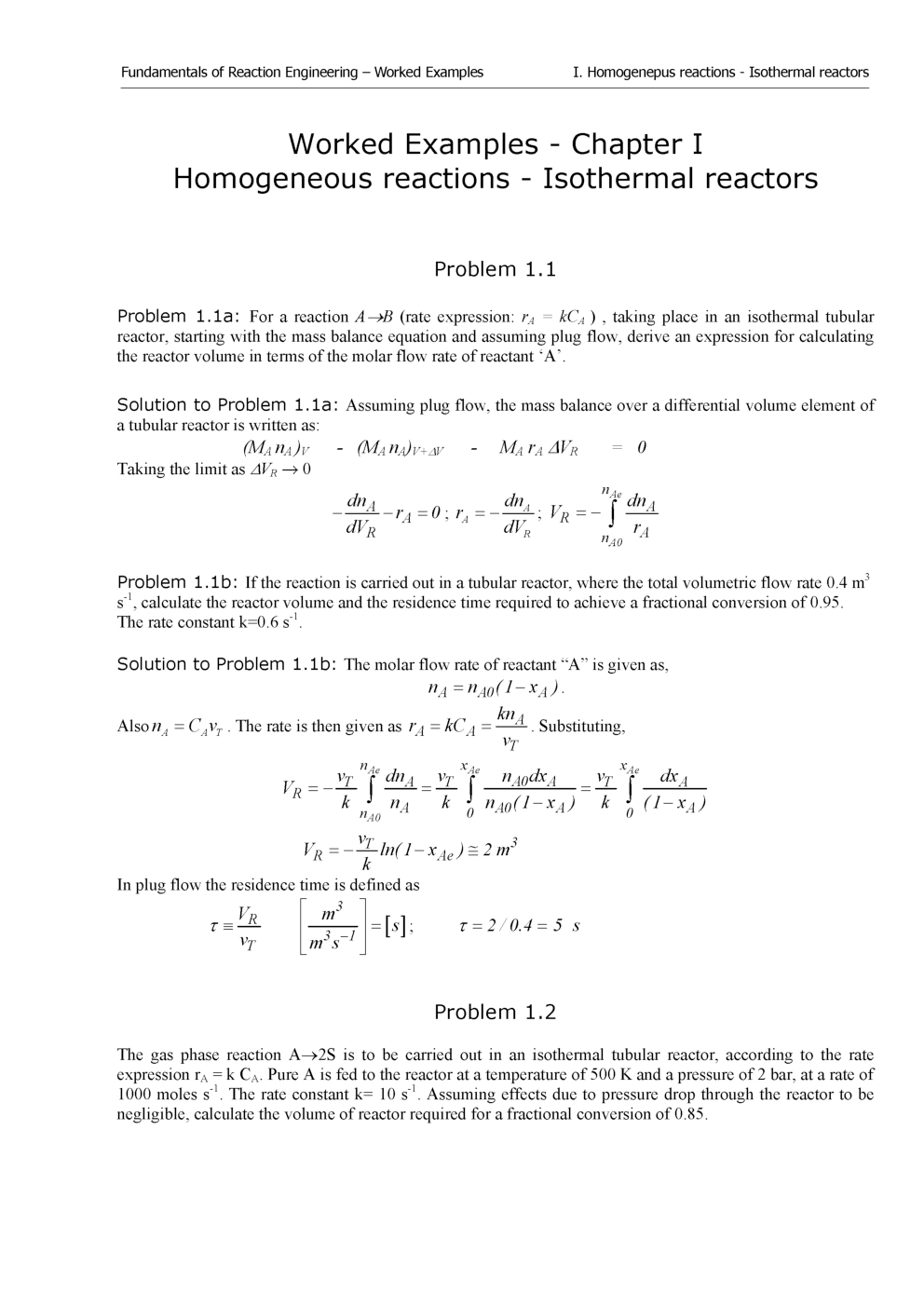 Fundamentals Of Reaction Engineering - Examples - Page 4