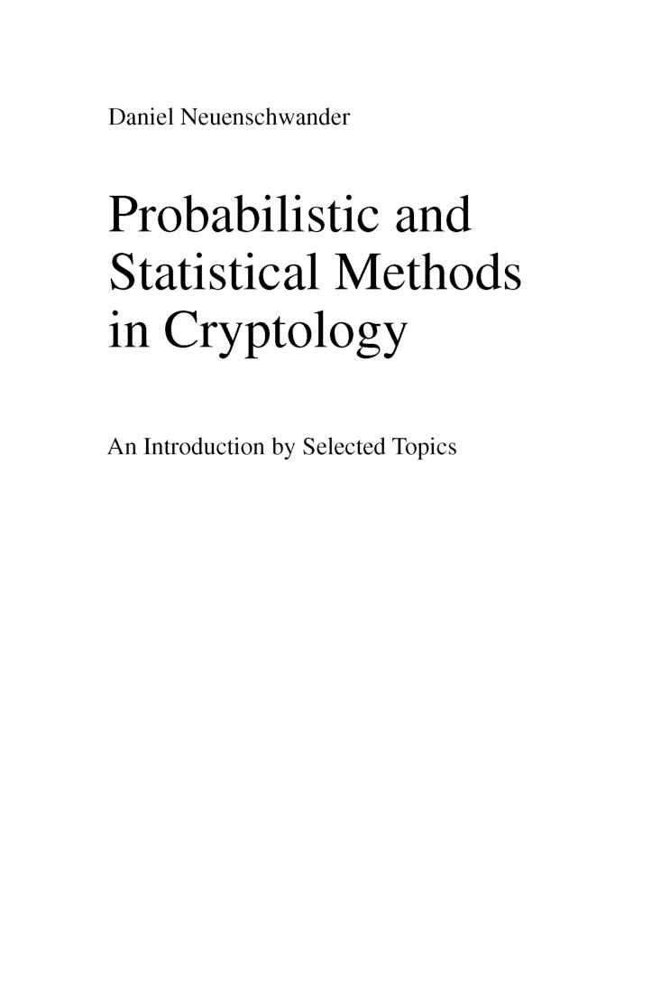 Probabilistic And Statistical Methods In Cryptology - Page 4
