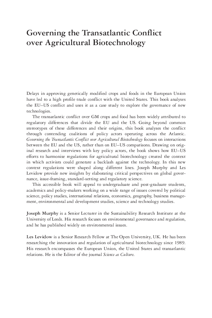 Governing The Transatlantic Conflict Over Agricultural Biotechnology - Page 3