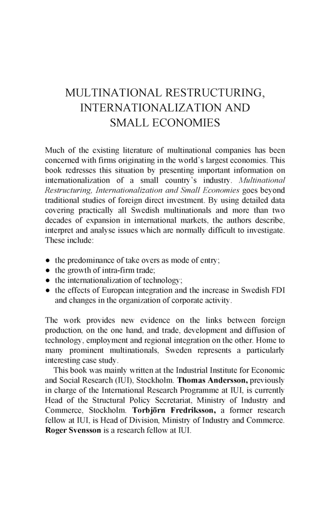 Multinational Restructuring, Internationalization And Small Economies - Page 2