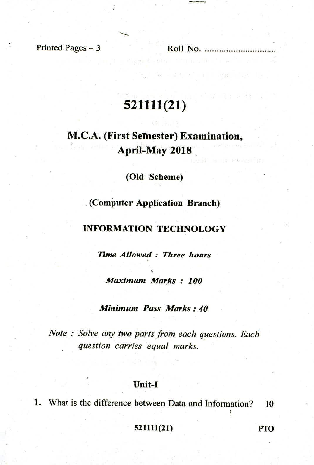CSVTU MCA Previous Year Question Paper All Semester 2018 - Page 2
