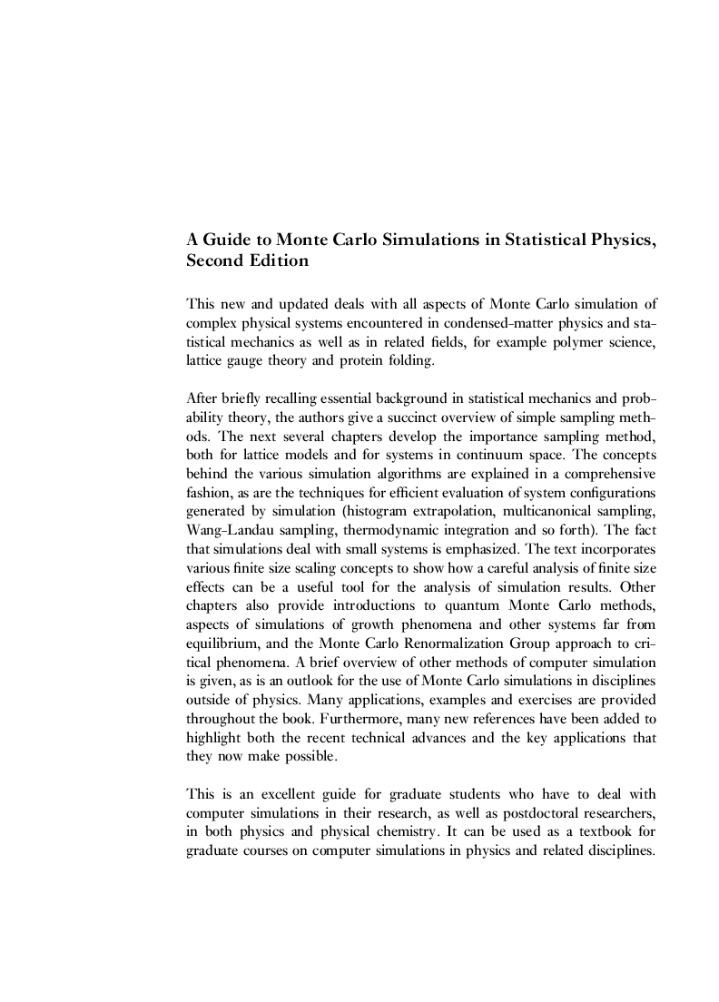 A Guide To Monte Carlo Simulations In Statistical Physics, Second Edition - Page 2