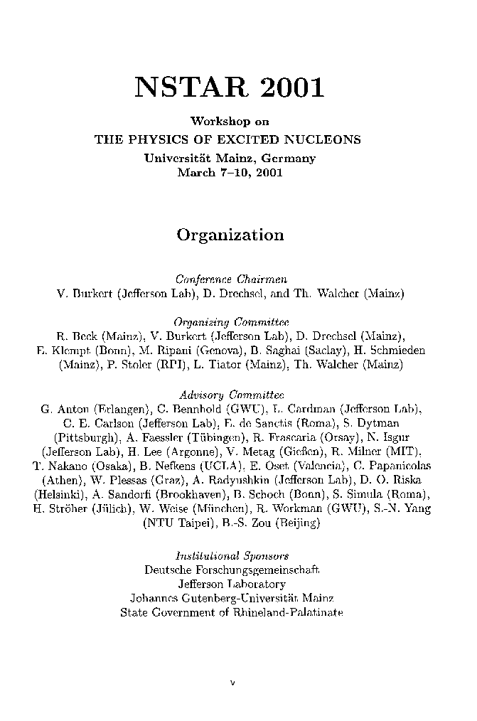 Nstar 2001: Proceedings Of The Workshop On The Physics Of Excited Nucleons - Page 3