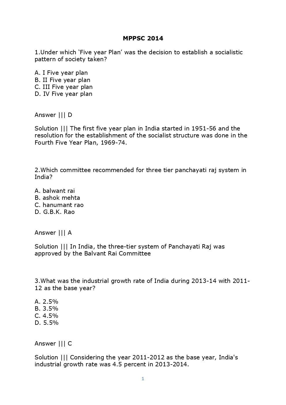 MPPSC 2014  Previous Year Question Paper With Solution - Page 2