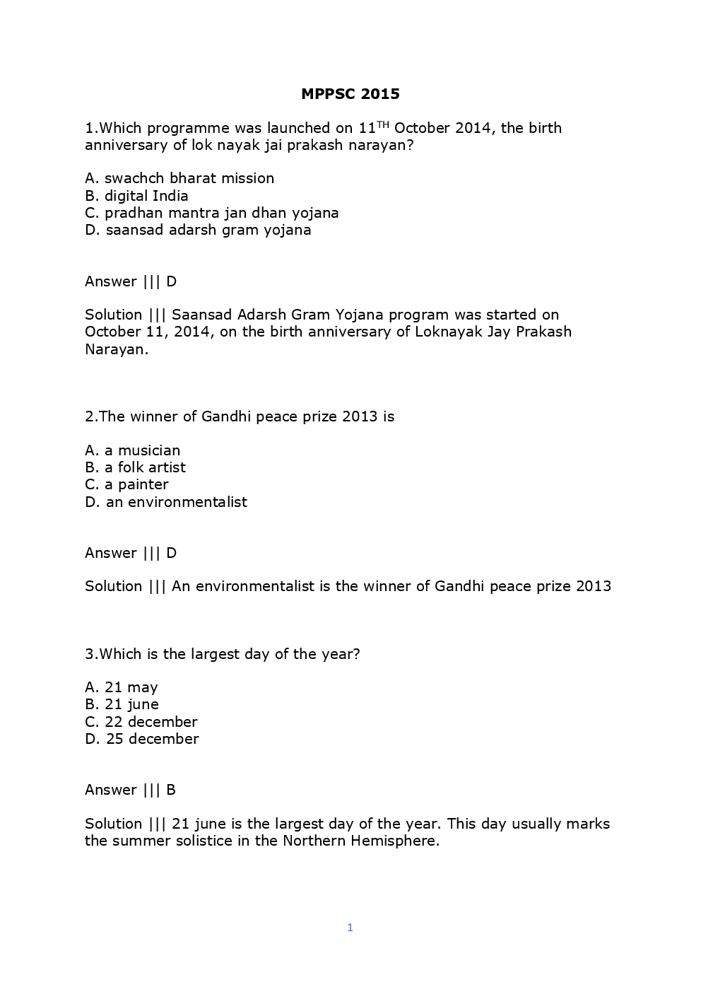 MPPSC 2015  Previous Year Question Paper With Solution - Page 2