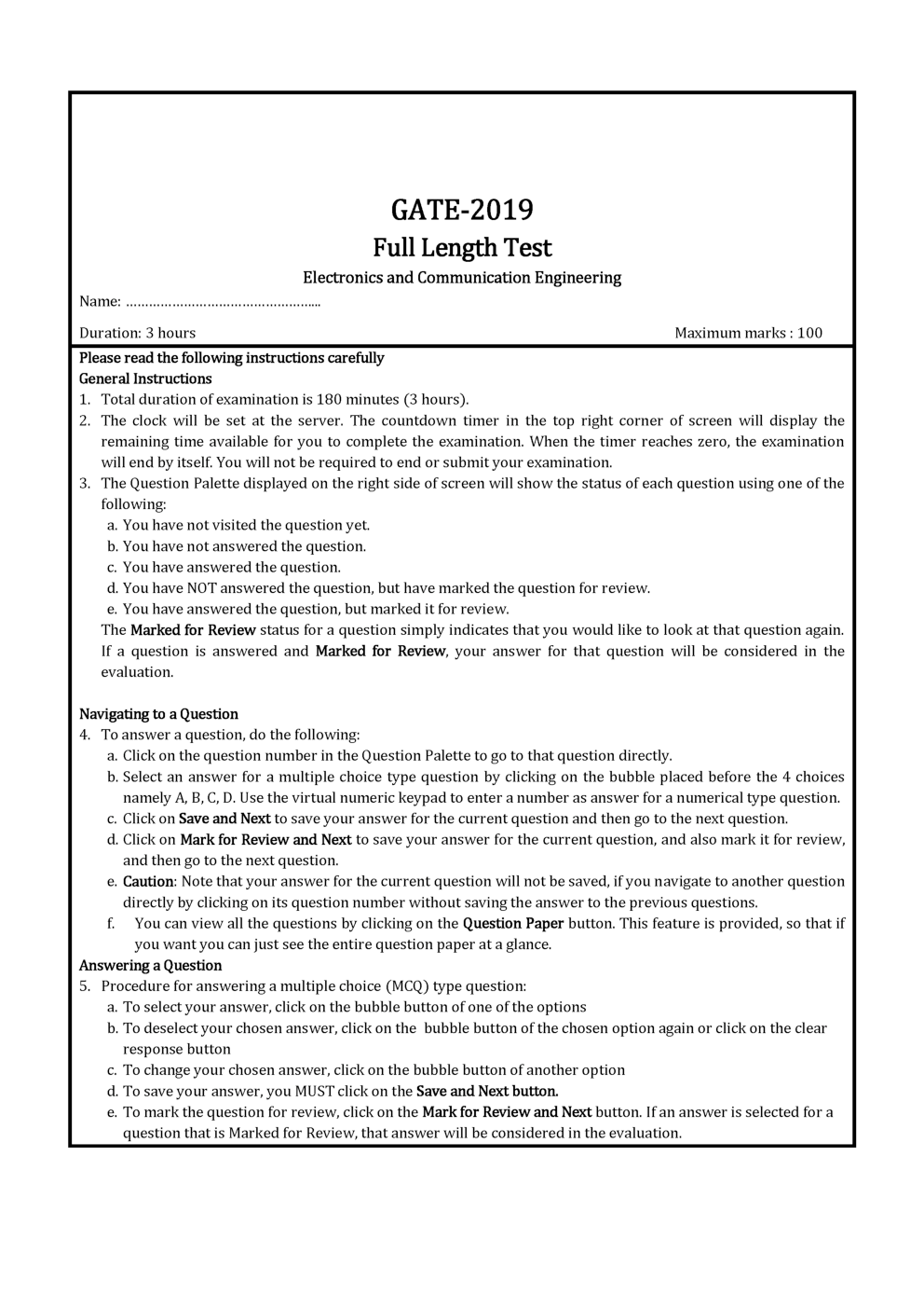 Gate-2019 Full Length Test - Page 2