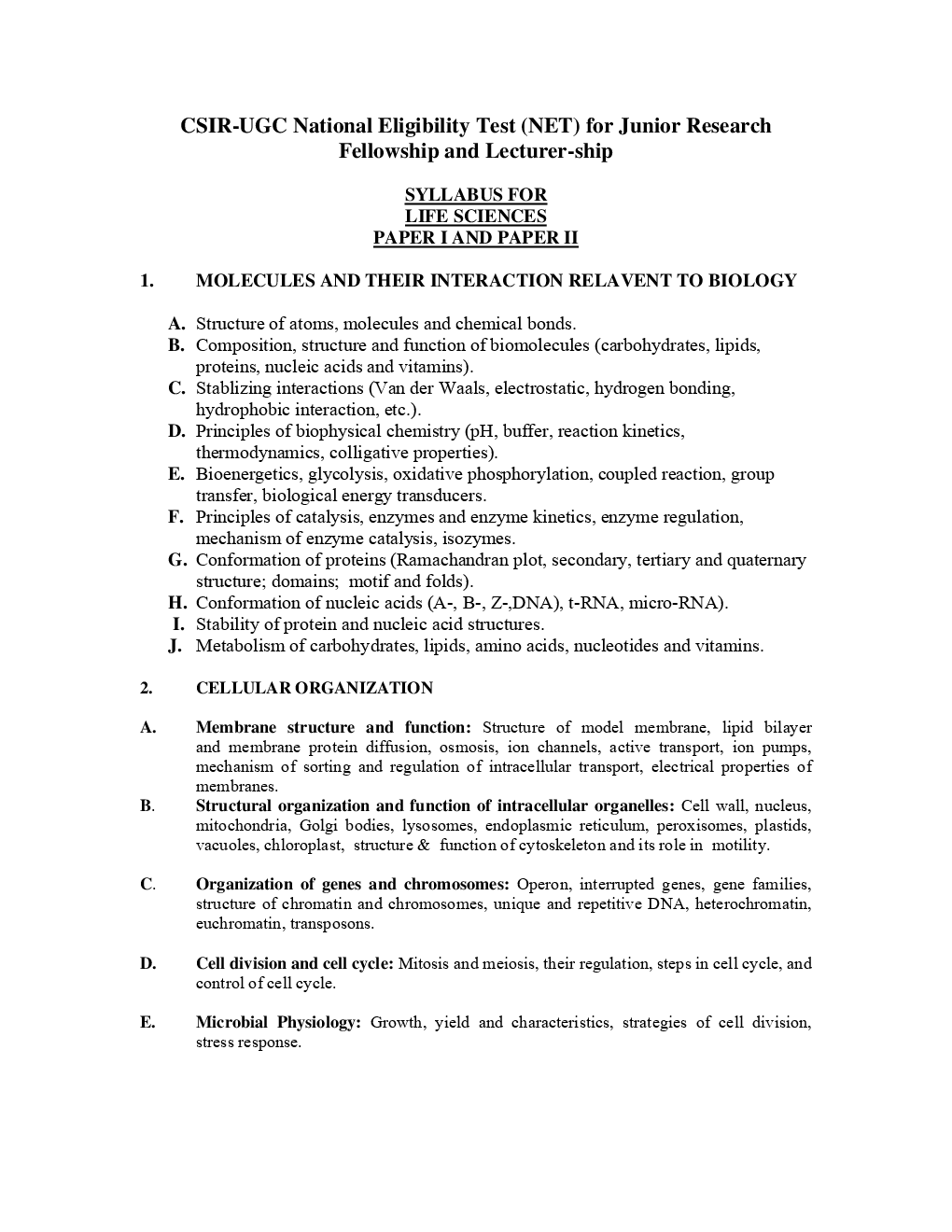 CSIR NET Life Sciences Syllabus 2019 - Page 2