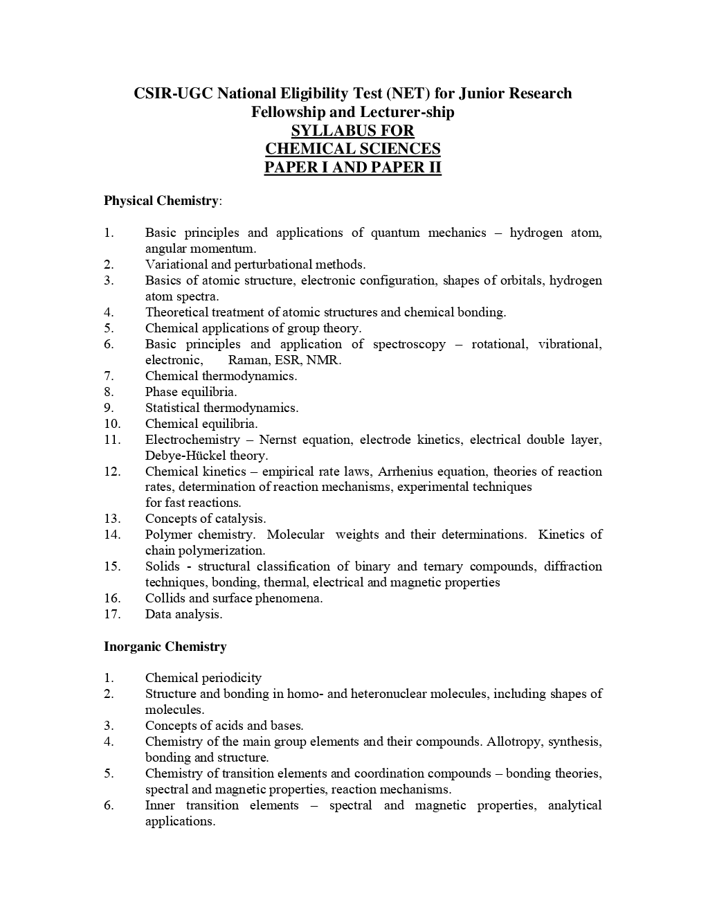 CSIR NET Chemical Sciences Syllabus 2019 - Page 2