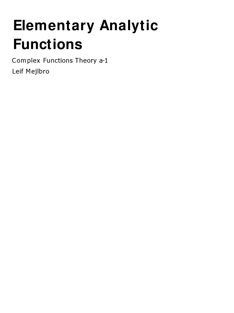 Elementary Analytic Functions - Page 1
