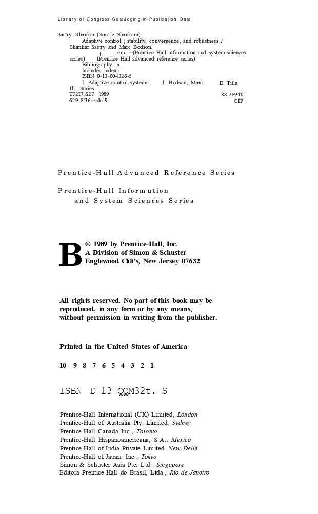 Adaptive Control Stability Convergence And Robustness - Page 4